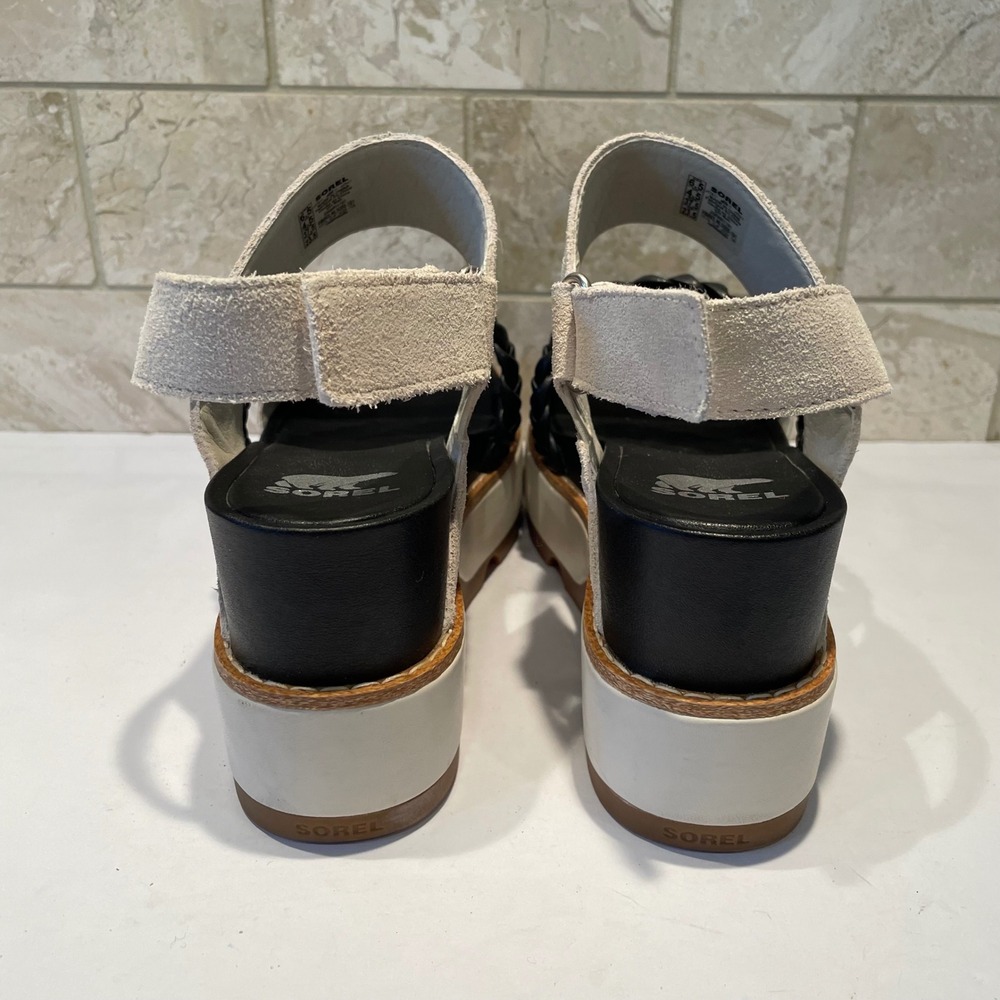 Sorel Joanie IV Slingback Wedge Sandal Sea Salt‎ Black Braided Platform Size 6.5 - Picture 5 of 8
